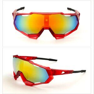 Sports Men‎ Sunglasses Red Mirror Lens Large Frame Rimless Oversized Ski Gafas